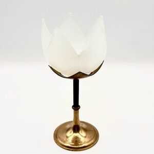 Vintage Brass & Frosted Glass Tulip Tealight Candle Holder